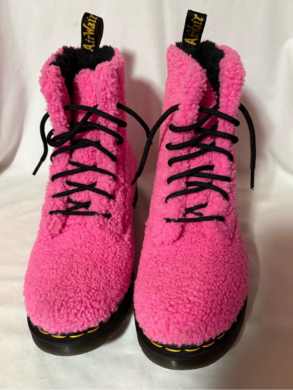 Dr. Martens Pink Sherpa Lace-Up Boots with Black Trim